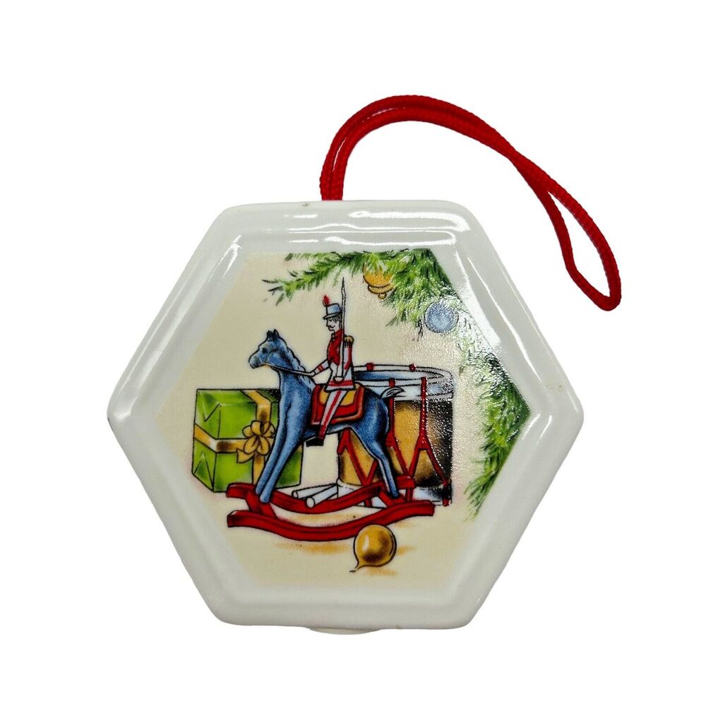 Vintage Christmas Memories Porcelain Pomander Ornament Toy Soldier Horse - 1980s